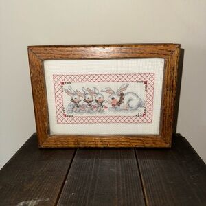 Vintage Cross Stitch Bunny Rabbit Trinket Box Cottagecore Country